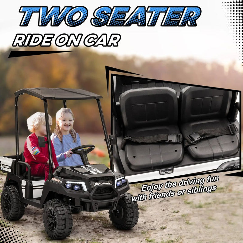 2-Seater 24V Electric Ride On UTV Car for Kids w/ Parental Remote and Sun Roof - Black