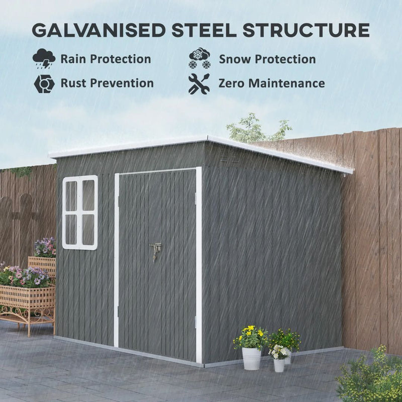 8.5' x 6' Outdoor Garden Storage Shed with 2 Swing Doors and Window - Grey