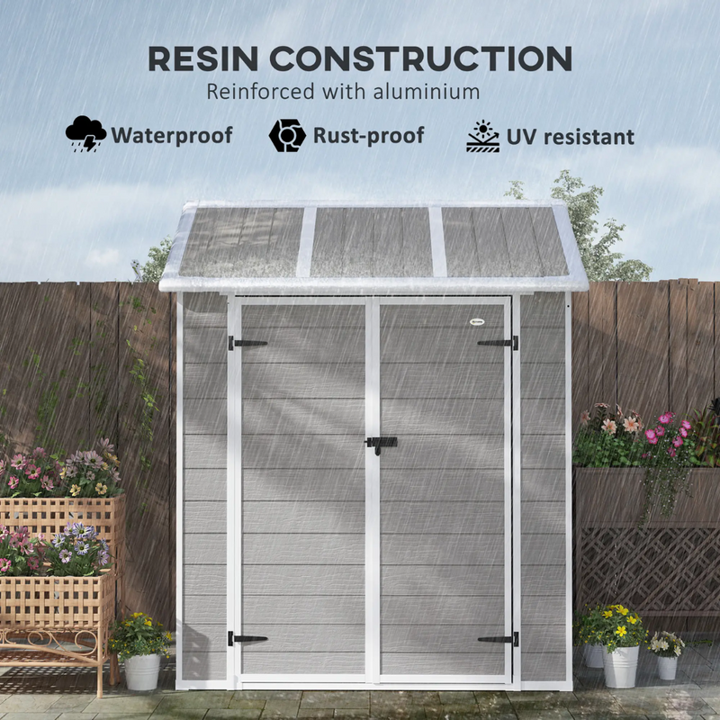 6' x 6' Polypropylene Resin Plastic Garden Shed with Dual Swing Doors - Grey