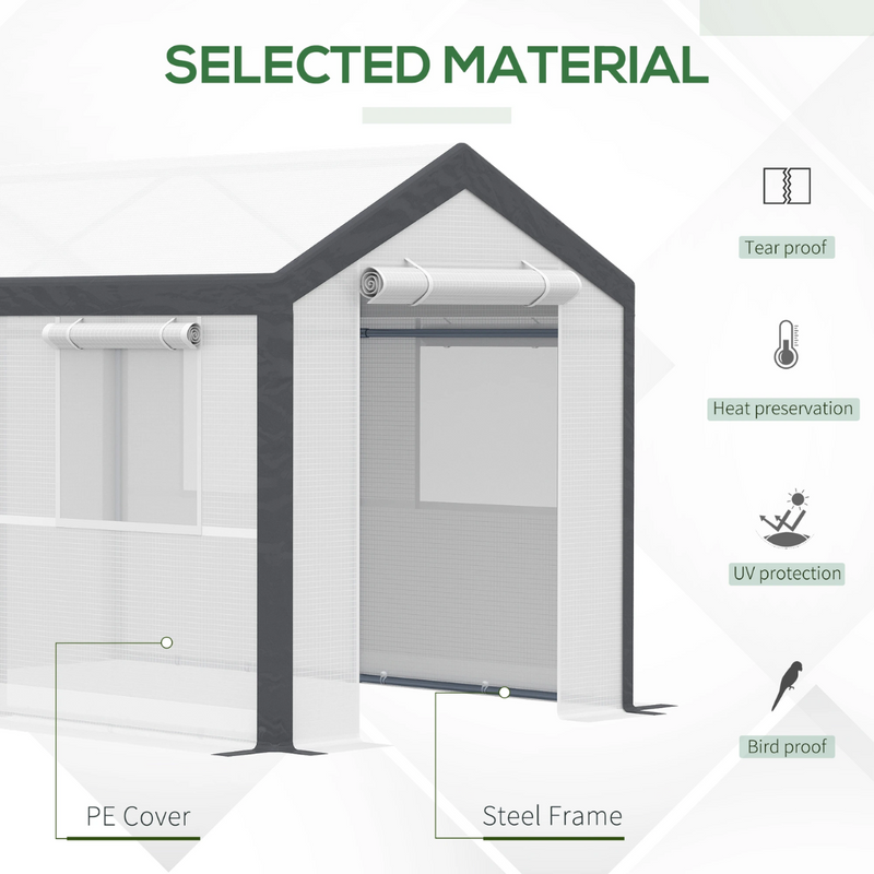 10' x 6.6' Heavy Duty Walk-In Plastic Cover Garden Greenhouse, Peaked Roof, Steel Frame, White