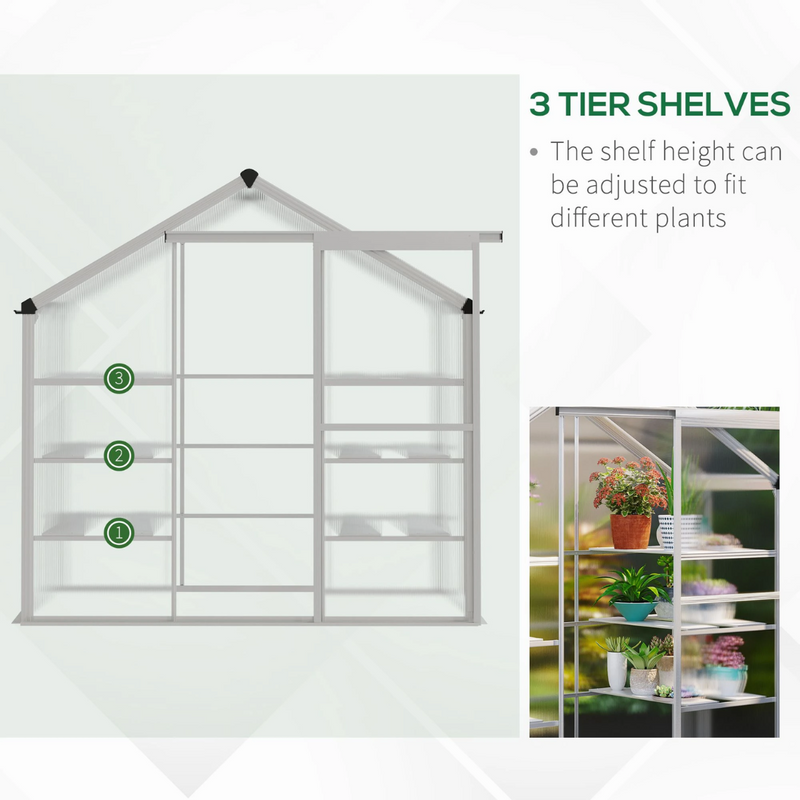 6.3' x 2.3' Walk-In Aluminum Frame Greenhouse with 3 Tier Shelving - Silver