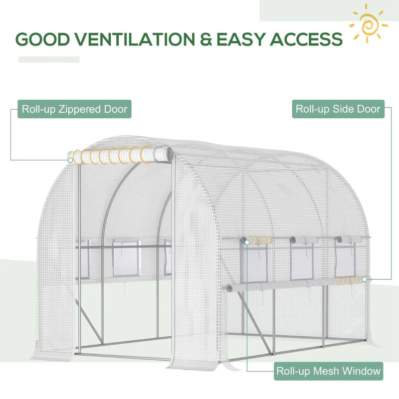 10' x 6.6' Walk-In Portable Tunnel Greenhouse with Roll-Up Side Walls - White