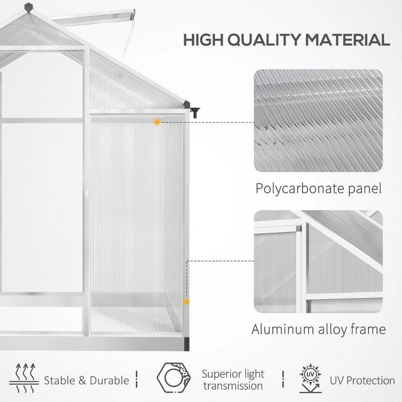 8' x 6' Walk-In Aluminum Frame Greenhouse with Polycarbonate Panels, Swing Door - Silver