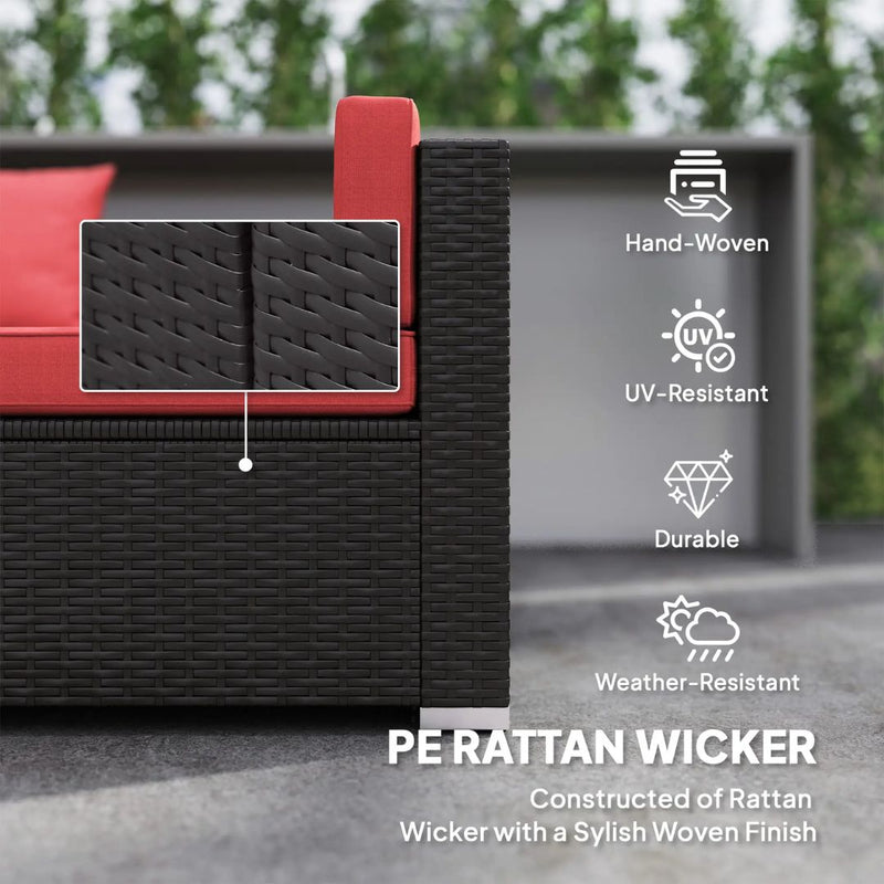 Patio Furniture, Peace River 7 Pc Rattan Wicker Modular Outdoor Furniture Sectional Sofa Set - Red / Brown - Seasonal Overstock