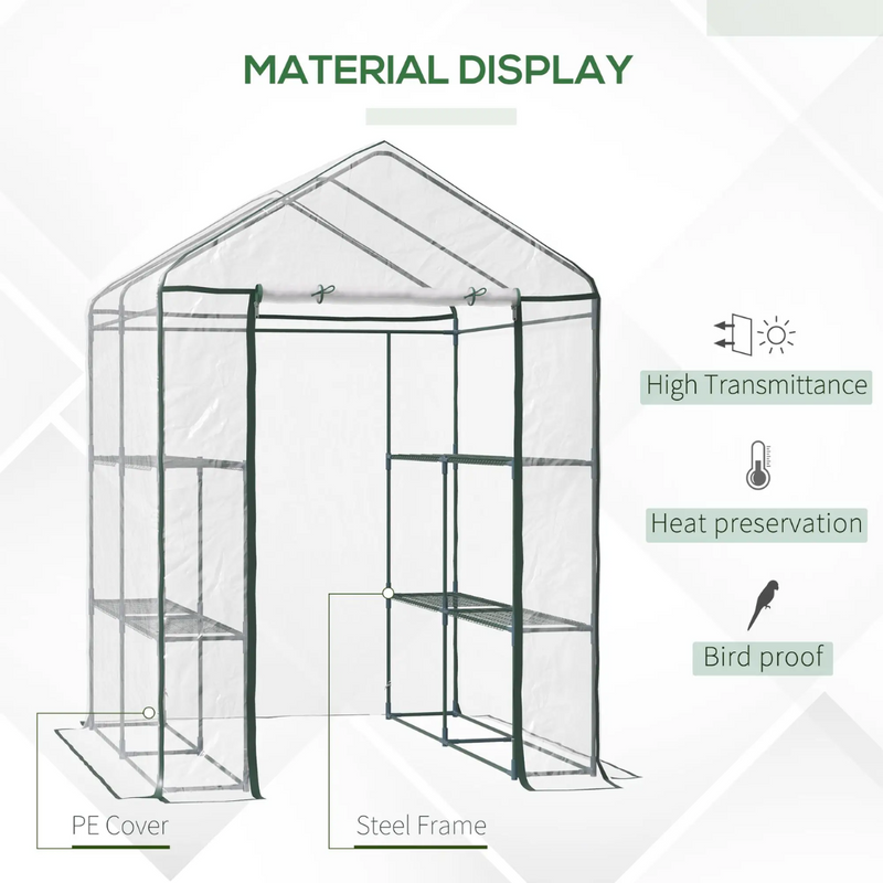 4.7' x 4.7' Portable Walk-In Greenhouse with 8 Shelves and Zipper Doors