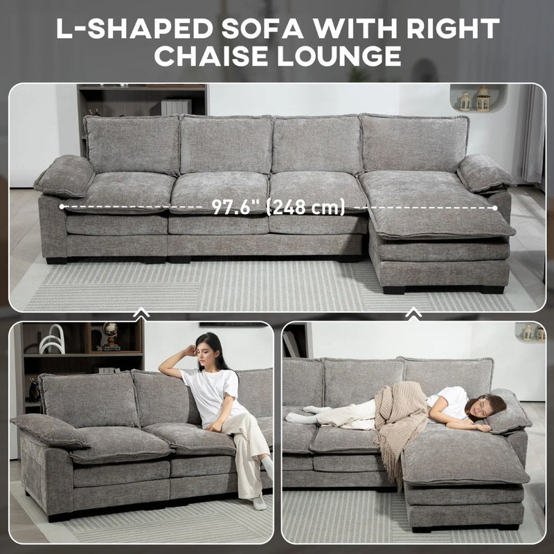 Sofas, Shadow Creek 120-in L-Shaped Sectional with Reversible Chaise Lounge - Grey - Seasonal Overstock