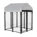 Dog Kennel, 4' x 4' Solid Steel Fence Outdoor Dog Kennel with 4.5' Height and Oxford Canopy Cover - Seasonal Overstock