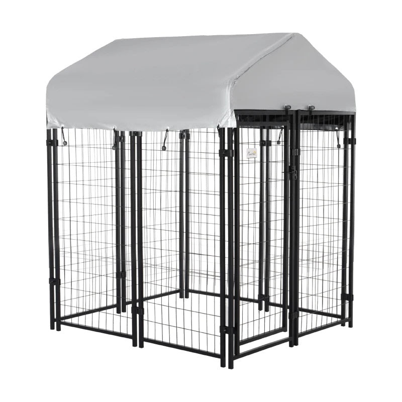 4' x 4' Solid Steel Fence Outdoor Dog Kennel with 4.5' Height and Oxford Canopy Cover