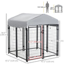 Dog Kennel, 4' x 4' Solid Steel Fence Outdoor Dog Kennel with 4.5' Height and Oxford Canopy Cover - Seasonal Overstock