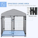 Dog Kennel, 4' x 4' Solid Steel Fence Outdoor Dog Kennel with 4.5' Height and Oxford Canopy Cover - Seasonal Overstock