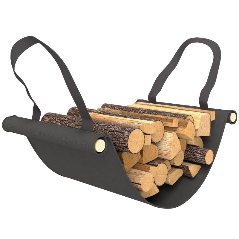 4ft Outdoor Firewood Storage Rack with Protective Cover and Log Carrier