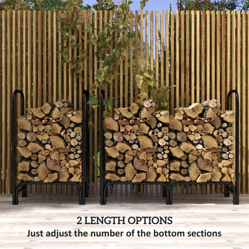 4ft Outdoor Firewood Storage Rack with Protective Cover and Log Carrier