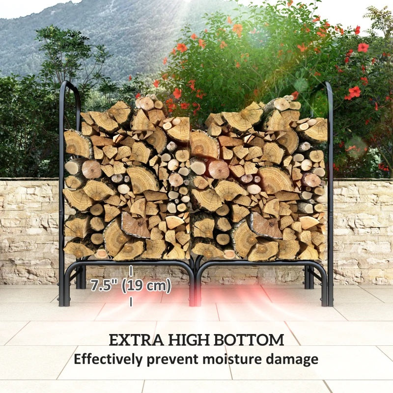 4ft Steel Outdoor Firewood Rack with Adjustable Length and Weather Protection Cover