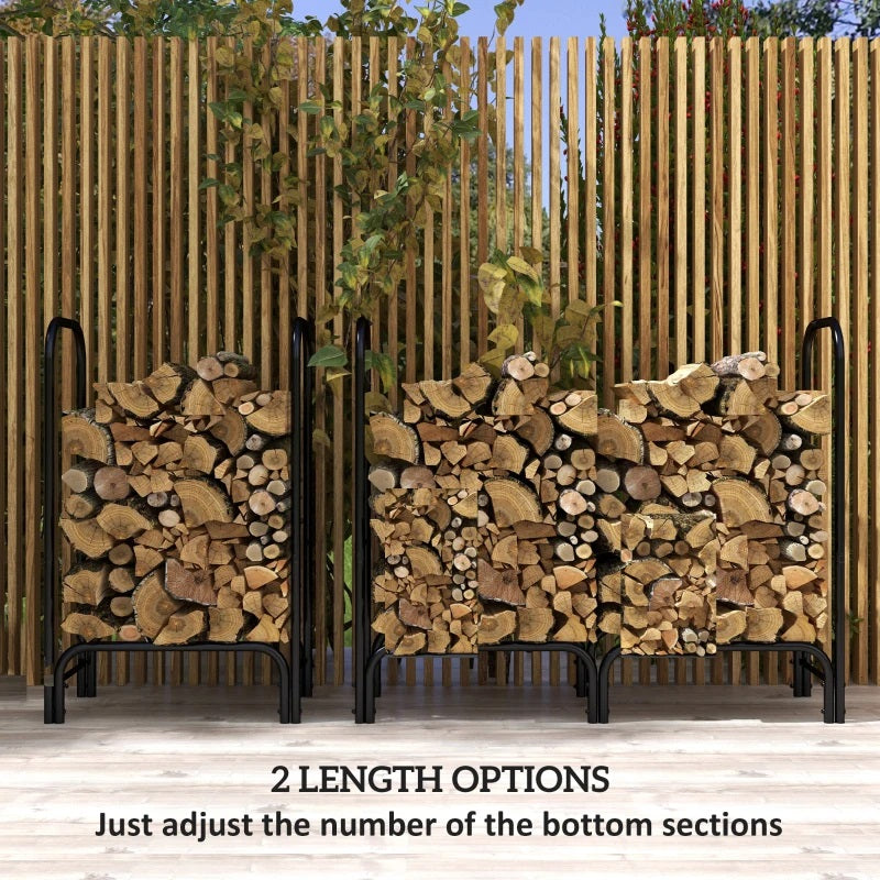 4ft Steel Outdoor Firewood Rack with Adjustable Length and Weather Protection Cover