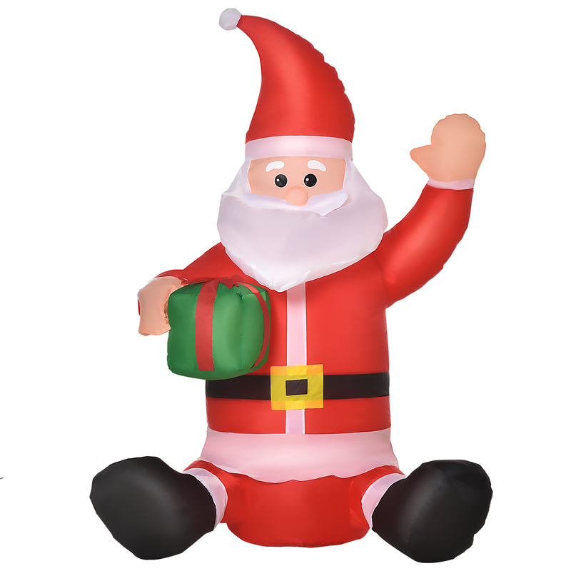 Inflatable Santa Claus figure with a gift on a white background