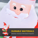 Cartoon Santa Claus with text about durable materials on a white background
