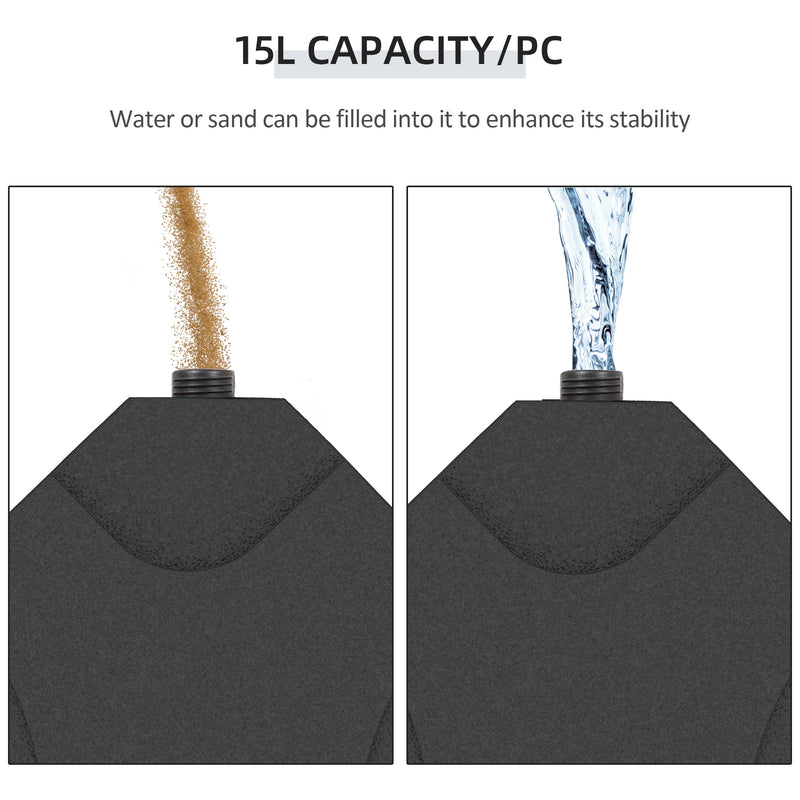 Umbrella Base Weights, 4pc Offset Cantilever Umbrella Base Weight Set, Fill with up to 60L Water or Sand - Black - Seasonal Overstock