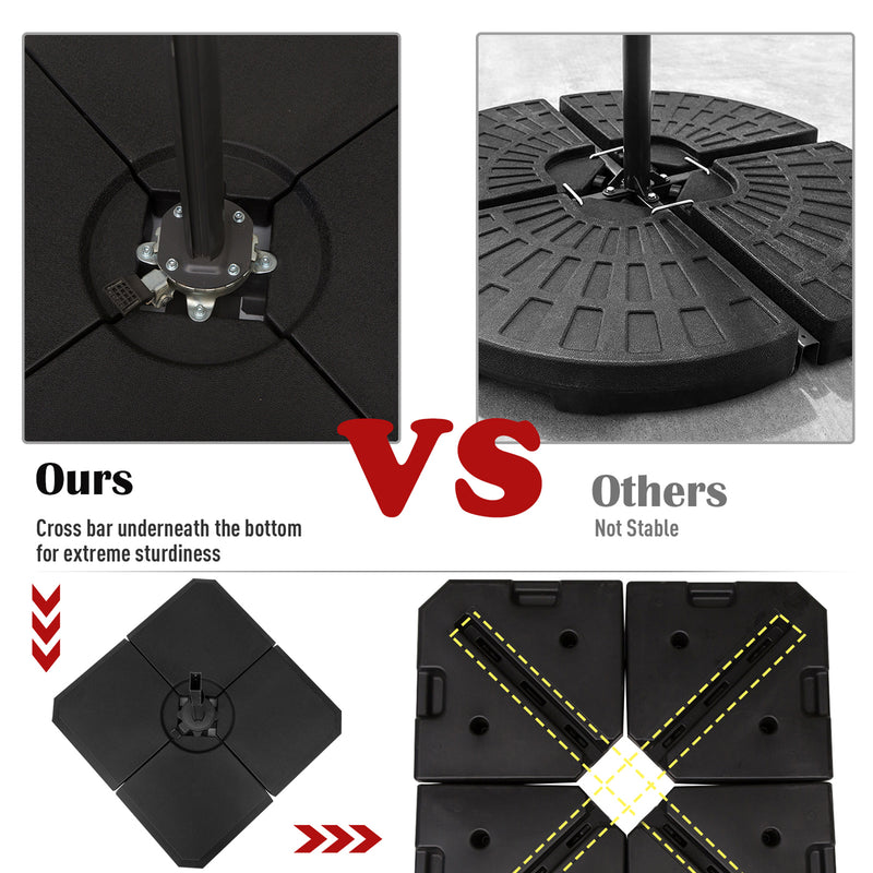 Umbrella Base Weights, 4pc Umbrella Stand Weighted Base with Water or Sand Fill Option - Black - Seasonal Overstock
