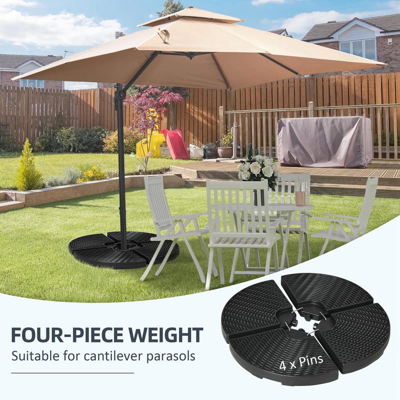 Umbrella Base Weights, 4pc Wicker Pattern Umbrella Cross Base Weight Set, Fill with 115 lbs Water or 150lbs Sand - Black - Seasonal Overstock
