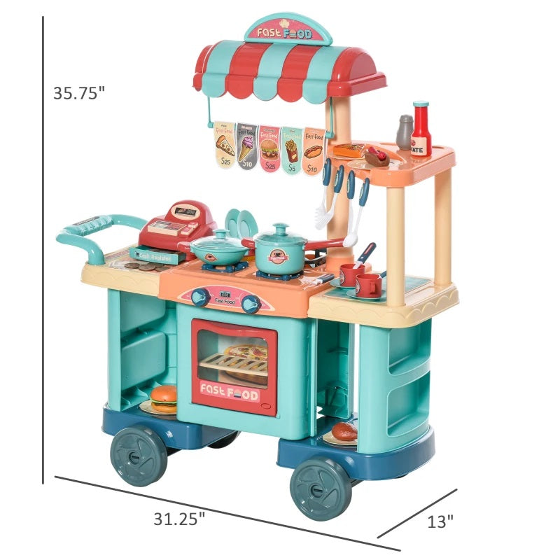 50pc Fast Food Cooking Cart Playset with Cash Register, Utensils and Play Food for Ages 3-6