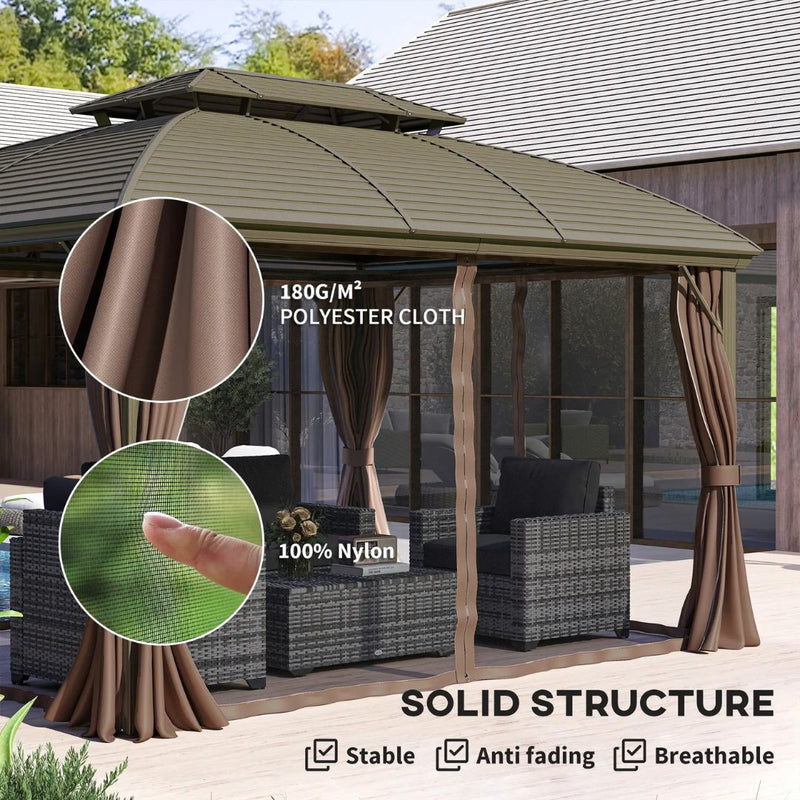 Gazebos, Umbra Valley 10' x 12' Hard Top Gazebo with Vented Steel Roof, Curtains and Mesh Sidewalls - Seasonal Overstock