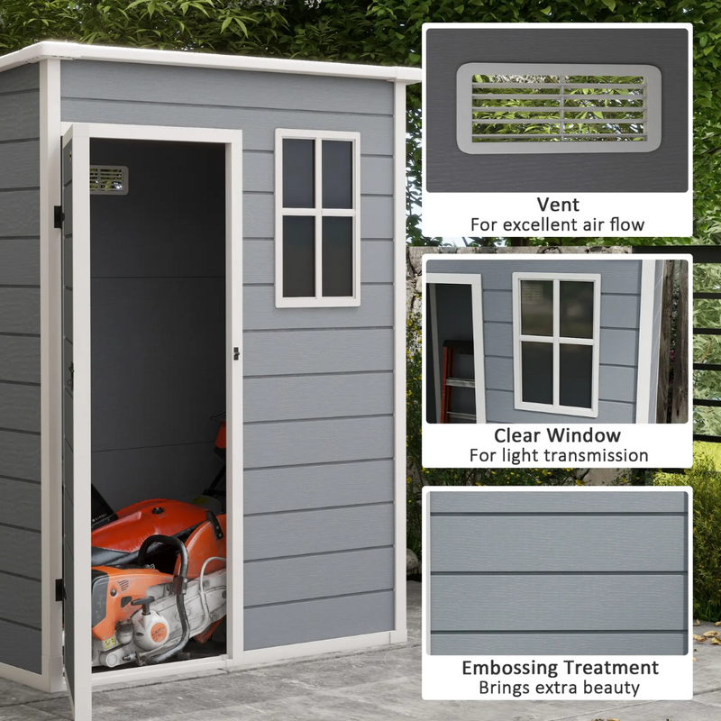 4.6' x 2.5' Resin Plastic Outdoor Storage Shed with Lockable Swing Door - Grey