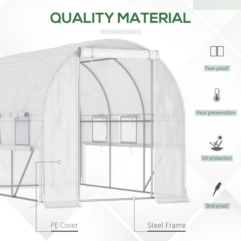 10' x 6.6' Walk-In Portable Tunnel Greenhouse with Roll-Up Side Walls - White