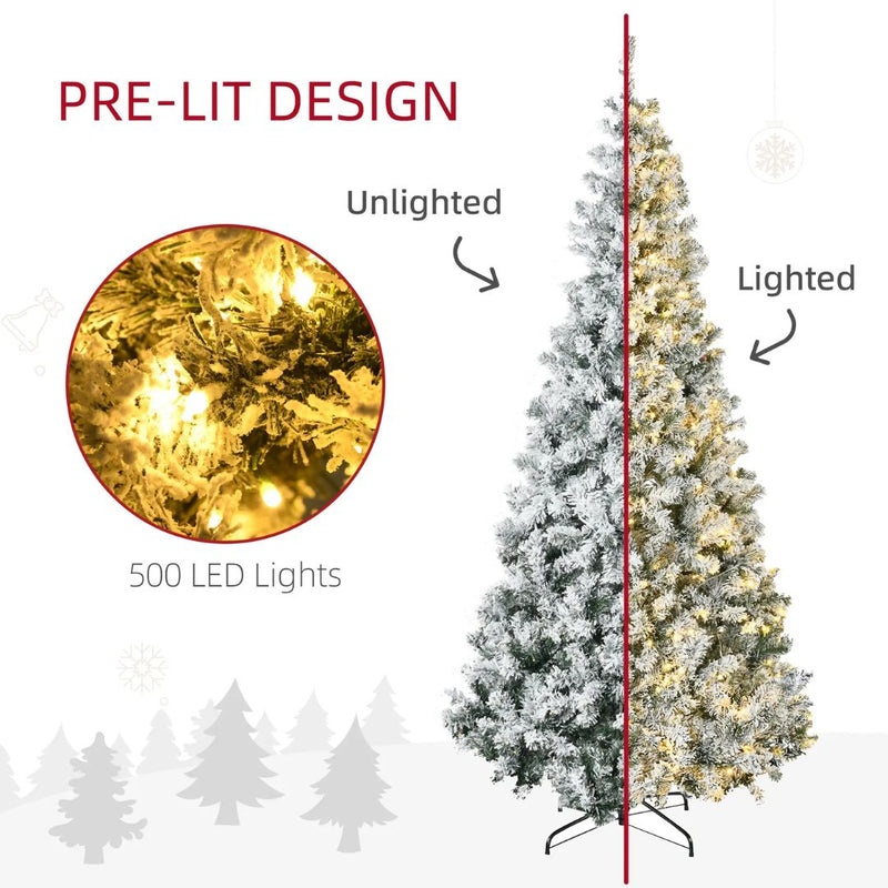 7.5ft Prelit 500 LED Artificial Snow Flocked Christmas Tree with Base