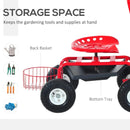 Gardening Accessories, Rolling Garden Scooter Cart with Swivel and Adjustable Seat, Basket and Tool Tray - Red - Seasonal Overstock