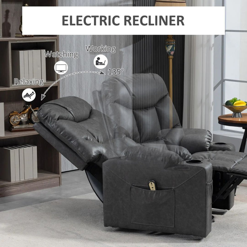 Braxton Bay Electric Lift Assist Recliner Chair with Cup Holders and Remote in Grey Faux Leather