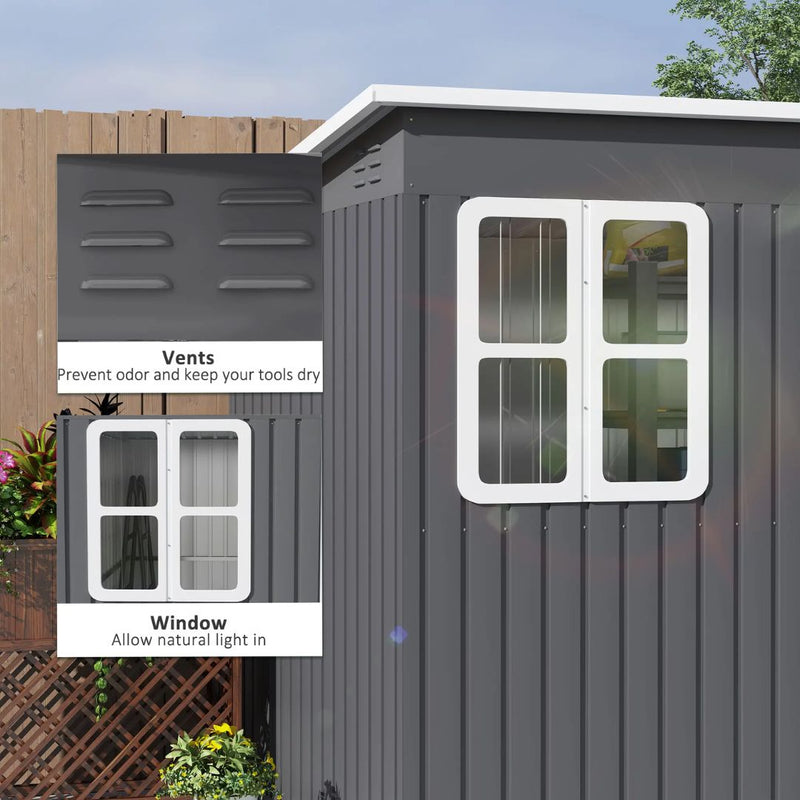 8.5' x 6' Outdoor Garden Storage Shed with 2 Swing Doors and Window - Grey