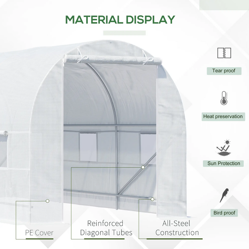 14.6' x 6.6' Walk-In Portable Plastic Cover Garden Greenhouse, Round Top, Steel Frame - White