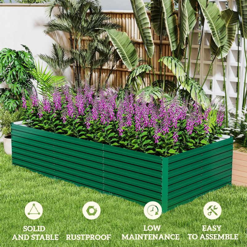 8' x 4' Raised Garden Bed Planter Box Galvanized Steel 24in Deep - Green