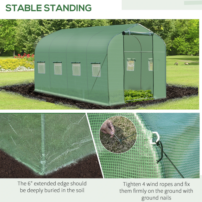 13' x 6.5' Walk-In Portable Plastic Cover Greenhouse with Peaked Steel Frame - Green