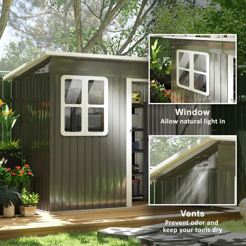 7' x 4' Outdoor Garden Storage Shed with Swing Door and Window - Grey