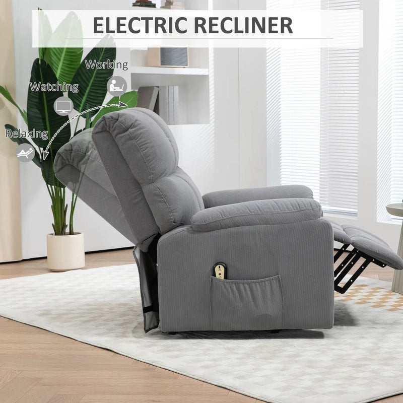 Benson Springs Lift Assist Recliner Chair with Remote - Grey Microfibre