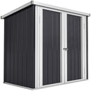 5 x 3 ft small storage shed with black walls and a white roof on a white background