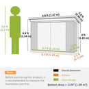 Diagram of a small room with dimensions labeled, including a person for scale.