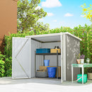 5x3 ft Outdoor storage shed with shelves and containers in a garden setting