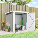 Small 5x3  garden shed with tools and plants in a backyard setting