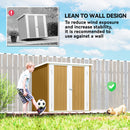 5x3ft lean to outdoor storage shed with a child playing soccer and a dog, leaning against a wall.