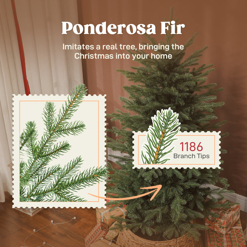 5ft Artificial Christmas Tree with Dense Ponderosa Fir Realistic Branches, Easy Assembly