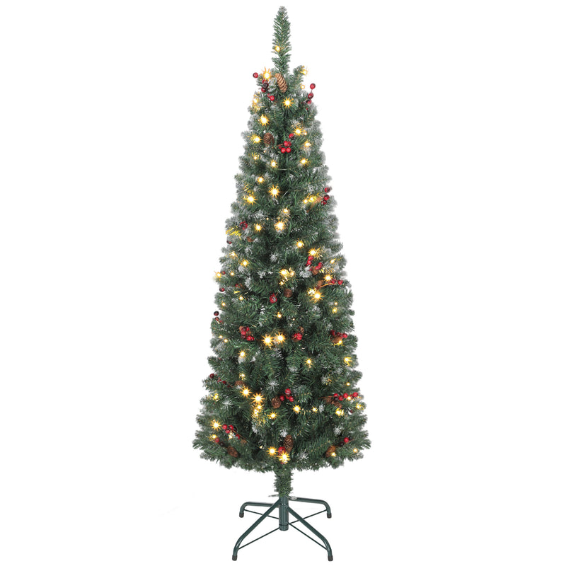 5ft Prelit Slim Christmas Tree, with 8 Lighting Modes and Silver Glitter