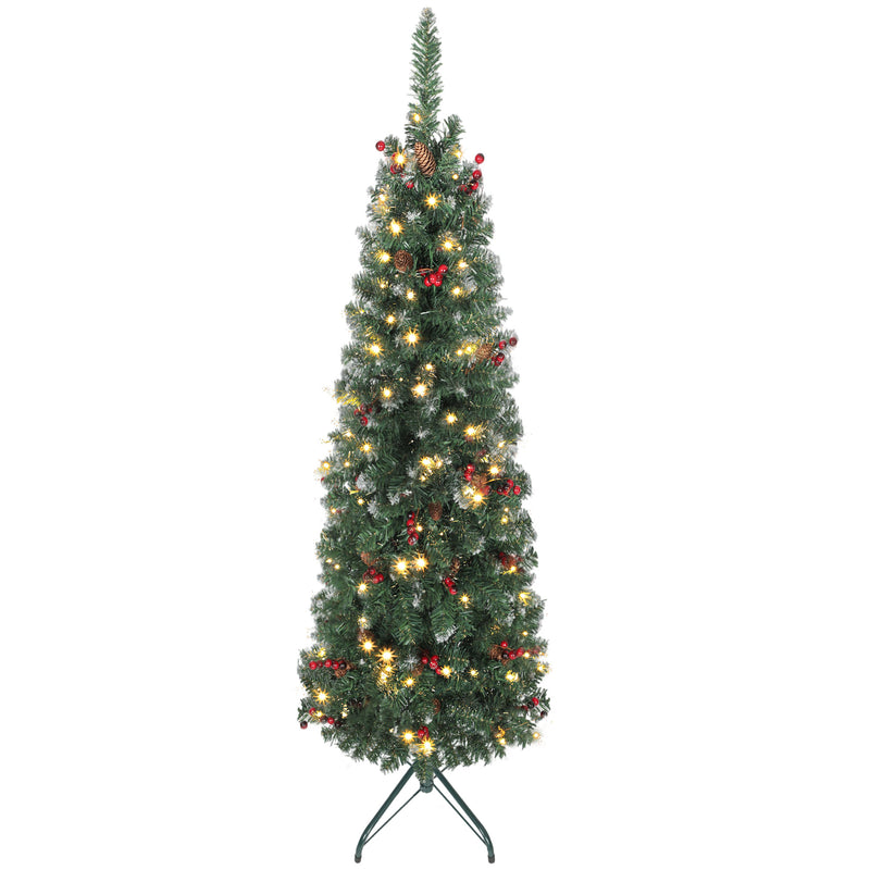 5ft Prelit Slim Christmas Tree, with 8 Lighting Modes and Silver Glitter