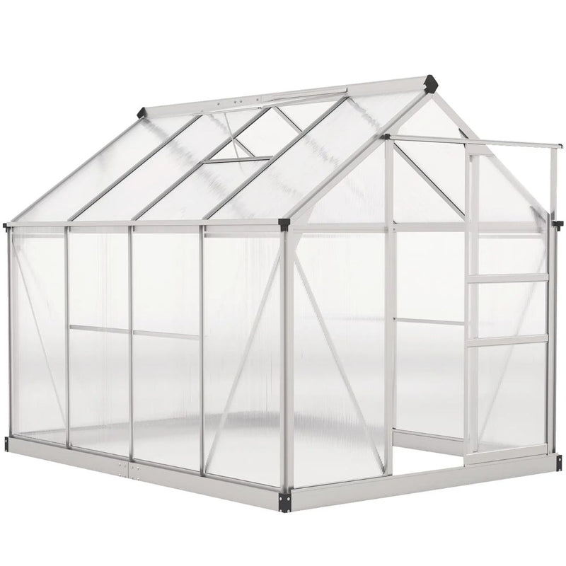 6.2' x 8.3' Walk-In Aluminum Frame Greenhouse with Polycarbonate Panels, Sliding Door - Silver