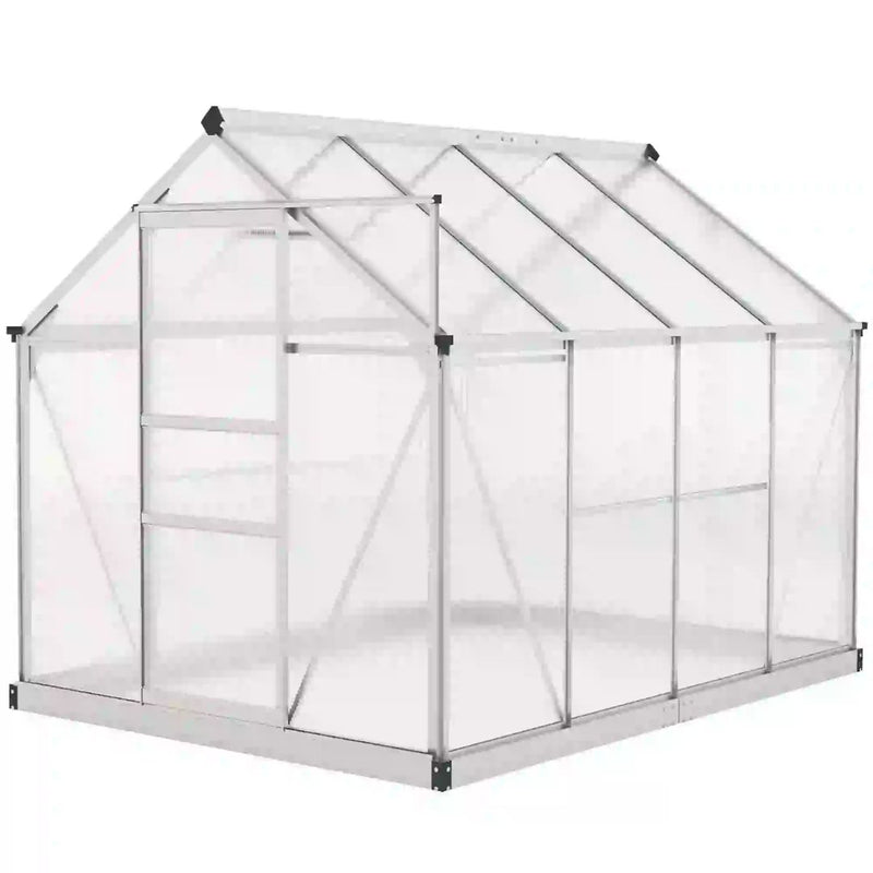 6.2' x 8.3' Walk-In Aluminum Frame Greenhouse with Polycarbonate Panels, Sliding Door - Silver