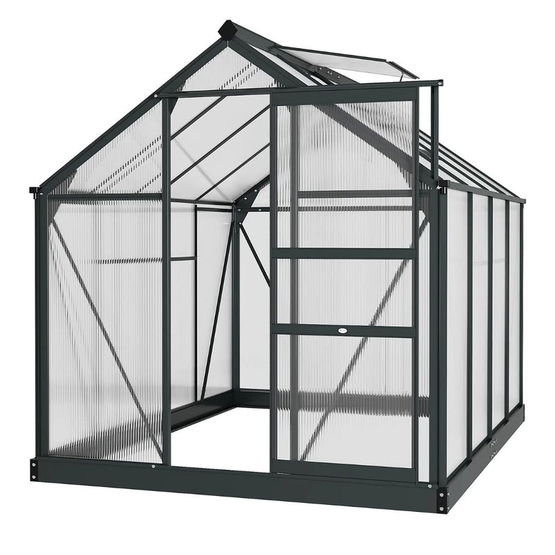 6.2' x 8.3' Walk-In Aluminum Frame Greenhouse with Polycarbonate Panels, Sliding Door - Grey