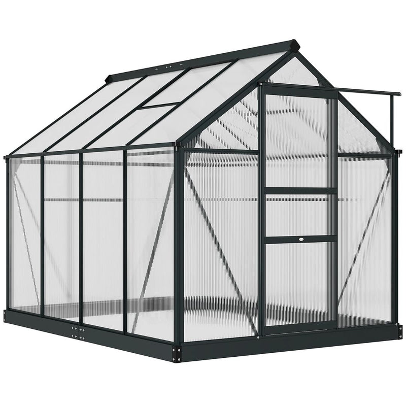 6.2' x 8.3' Walk-In Aluminum Frame Greenhouse with Polycarbonate Panels, Sliding Door - Grey