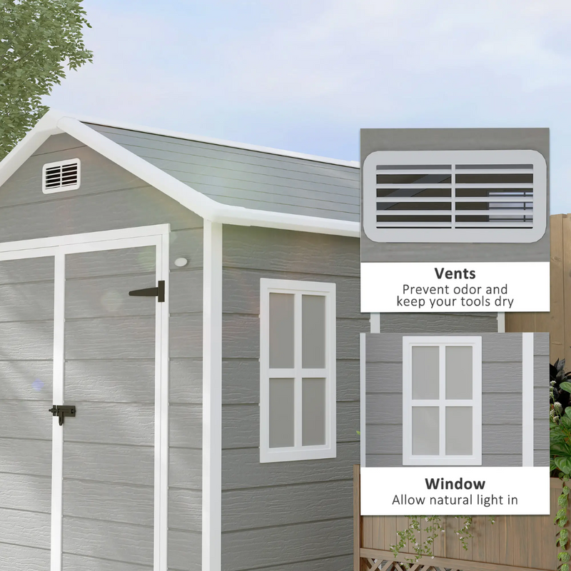 6' x 5' Polypropylene Resin Plastic Outdoor Storage Shed with Two Lockable Doors, Floor - Grey