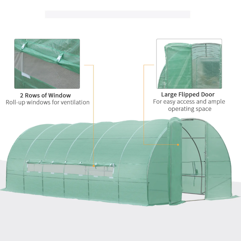 20' x 10' Walk-In Plastic Cover Garden Greenhouse, Round Top, Steel Frame, Swing Door, Green